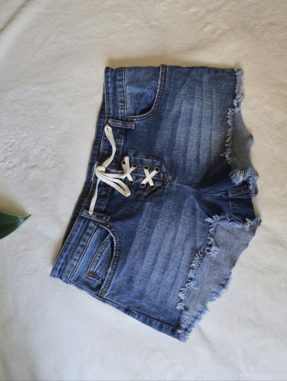 Billabong Blue Lace-Up Frayed Denim Cutoff Shorts